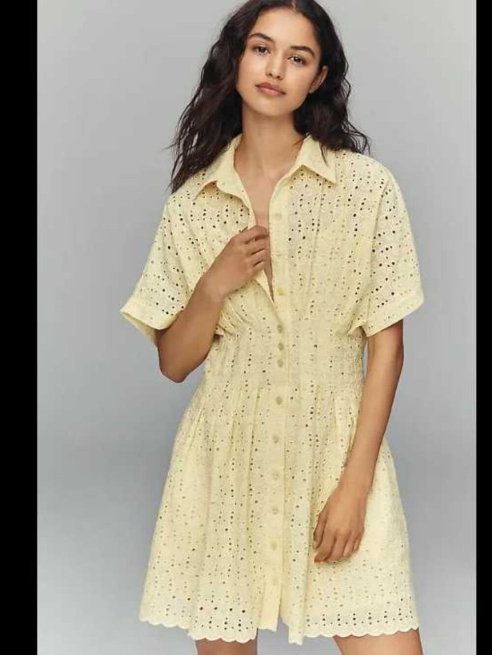 New S Anthropologie Tobie eyelet mini shirtdress shirt dress by Exquise yellow